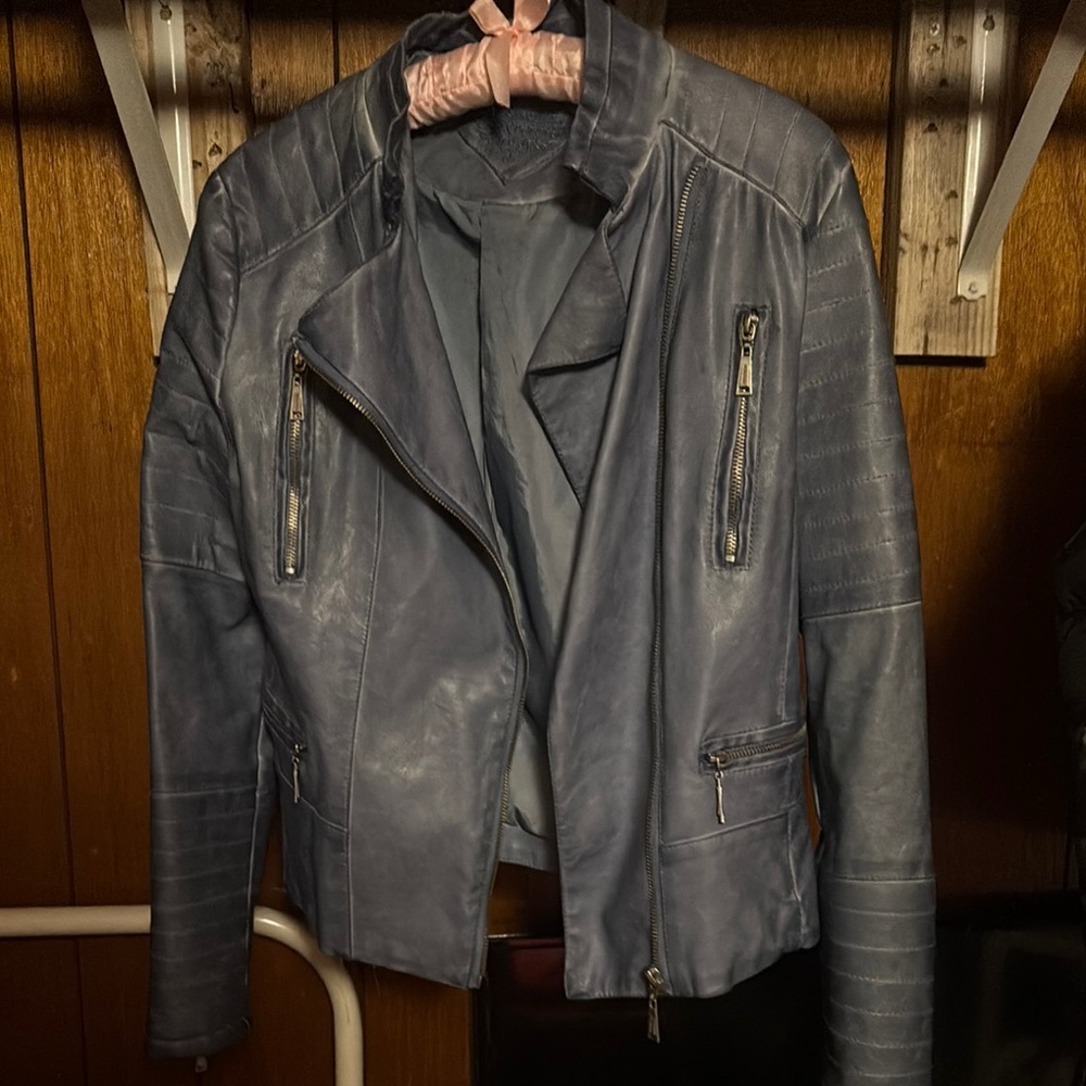 Jou Jou Women's Leather Jacket - Blue